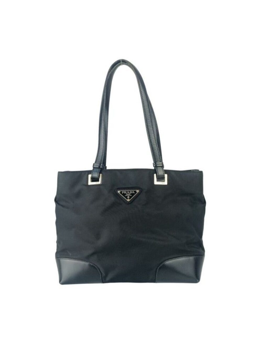 Prada Handbag Tessuto Tote Black Nylon Leather Silver